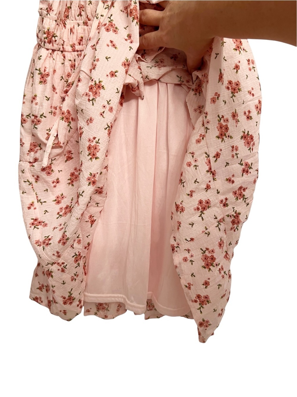 Blu Pepper Romantic Coquette Floral Pink Front Ties And Ruffles Mini Dress Small - Picture 4 of 7